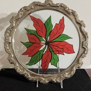International Silver Co 1996 Silverplated Glass Christmas Poinsettia Tray